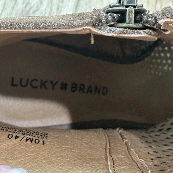 Lucky Brand Women's Lakyn Brown Leather Peep Toe Heeled Ankle Booties Sz 10 GUC - Picture 5 of 11
